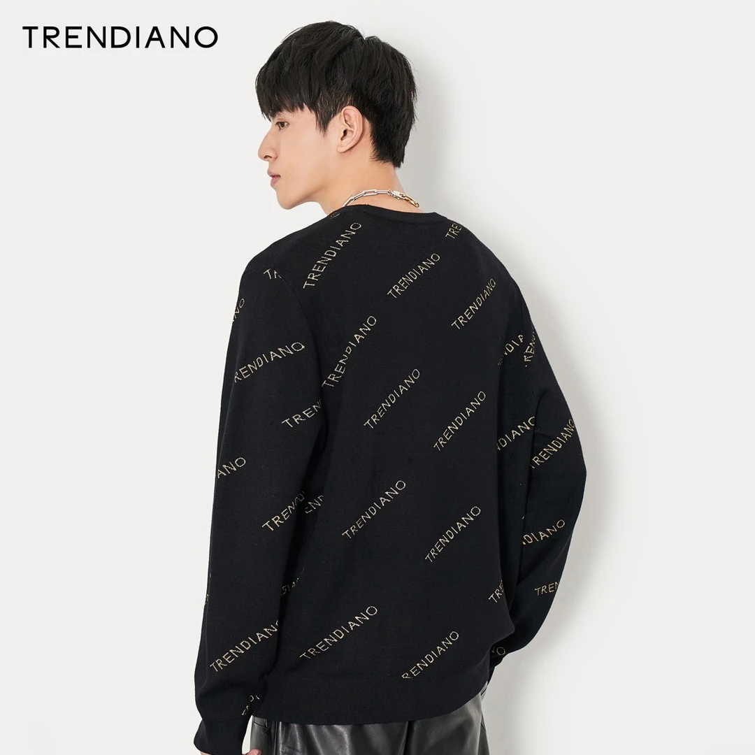 TRENDIANO潮牌冬季金色logo提花针织衫毛衣男3NE403458P圆领套头