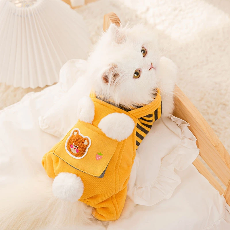 嬉皮狗—猫咪衣服拼接条纹毛巾秋冬舒适加厚猫狗背带裤保暖9294
