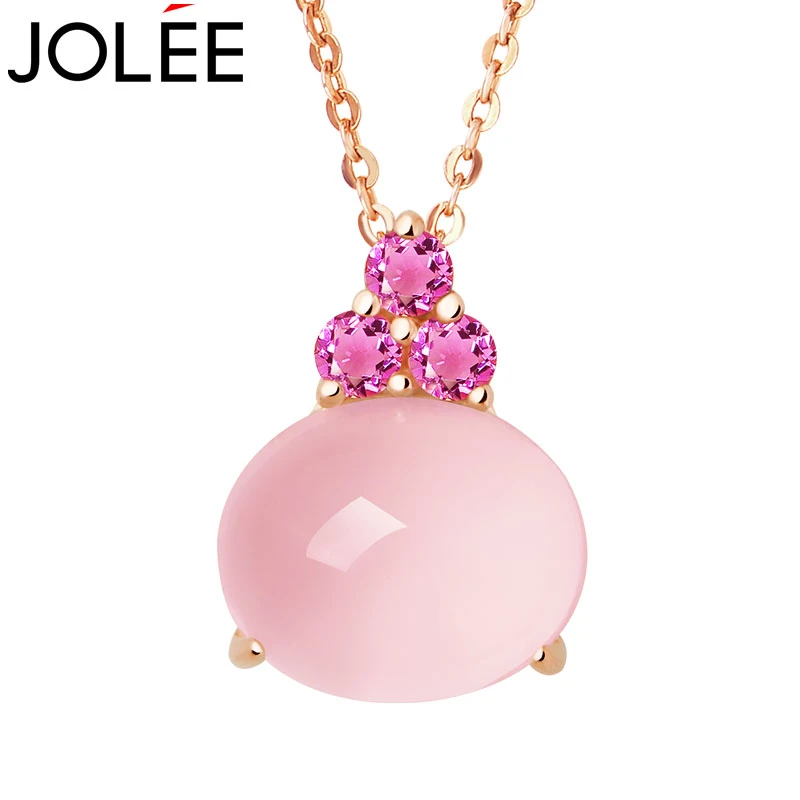 Jolee项链女S925银天然水晶芙蓉石红碧玺吊坠 送女生饰品节日礼物