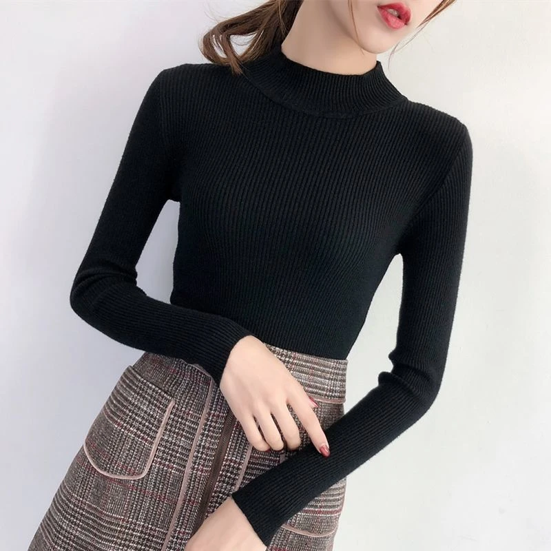 秋冬款毛衣打底衫女内搭新款针织衫修身显瘦洋气半高领百搭套头