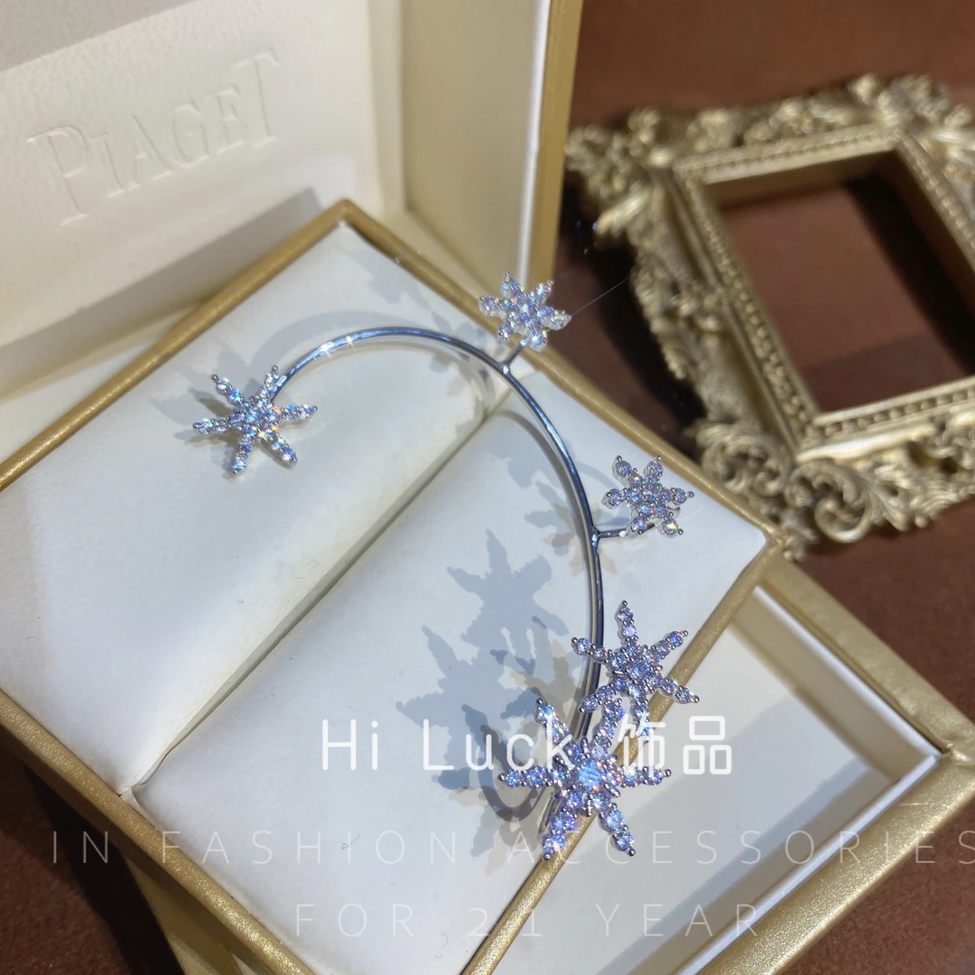 铜合金合成锆石耳饰 HiLuck雪花耳夹无需耳洞（单只）挂耳时尚配饰！