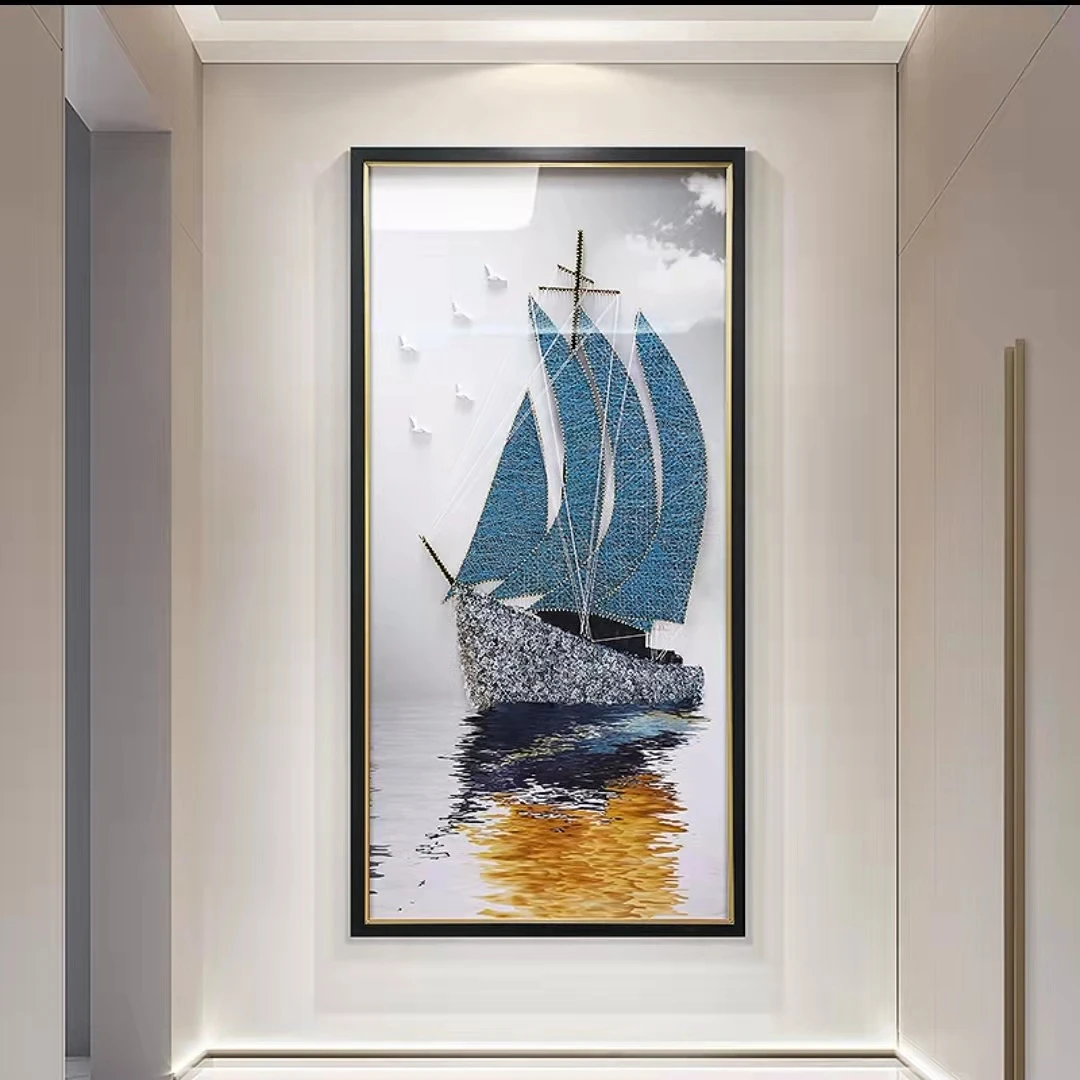 【高端】玄关画走廊画一帆风顺纯手工丝线【实物立体】新中式风格