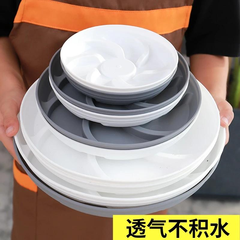 花盆托盘室内中怡美圆形树脂透气防烂根灰色大号接储水盘防漏白色