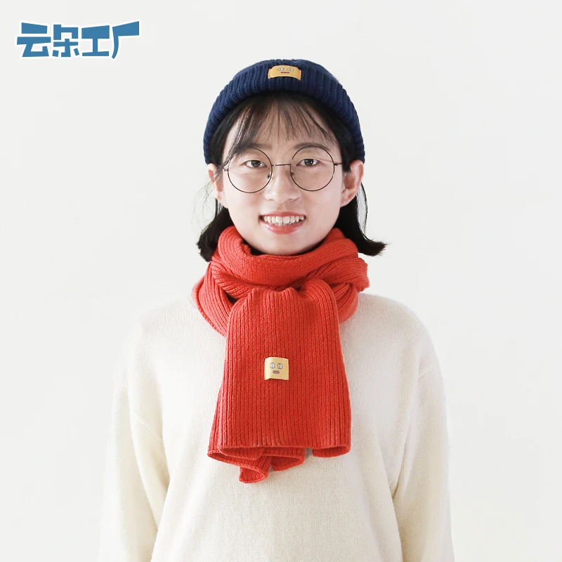 云朵工厂小黄脸针织短围巾女生秋冬季可爱毛线围巾纯色保暖小围脖