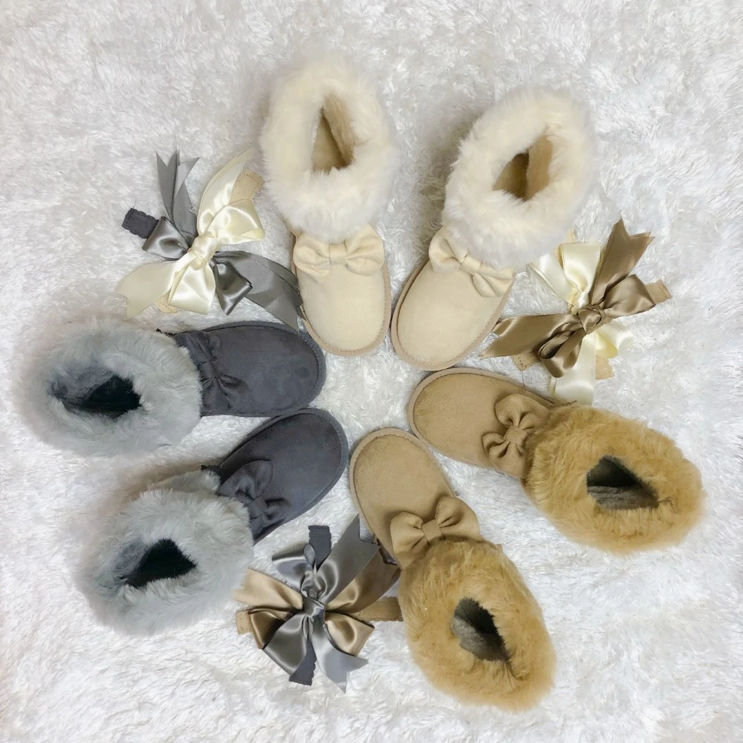 【微瑕小毛孩】雪地靴可拆卸两用蝴蝶结冬圆头中筒加绒加厚保暖