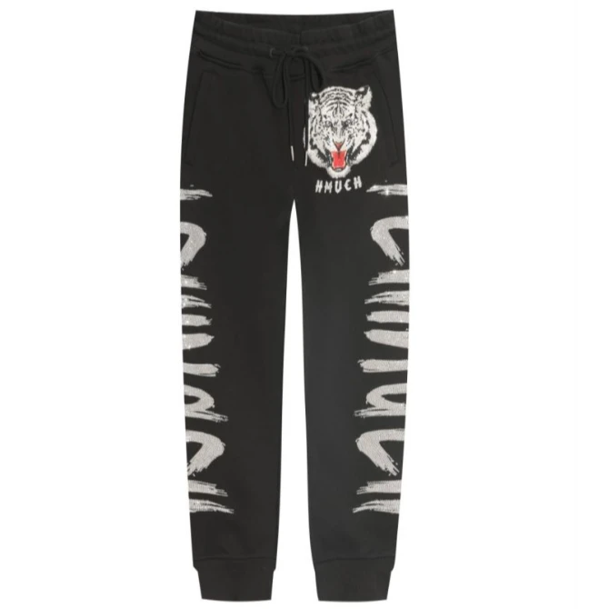 潮牌DJ-TCH潮牌咆哮虎洋气字母烫钻黑色裤T21320C6918