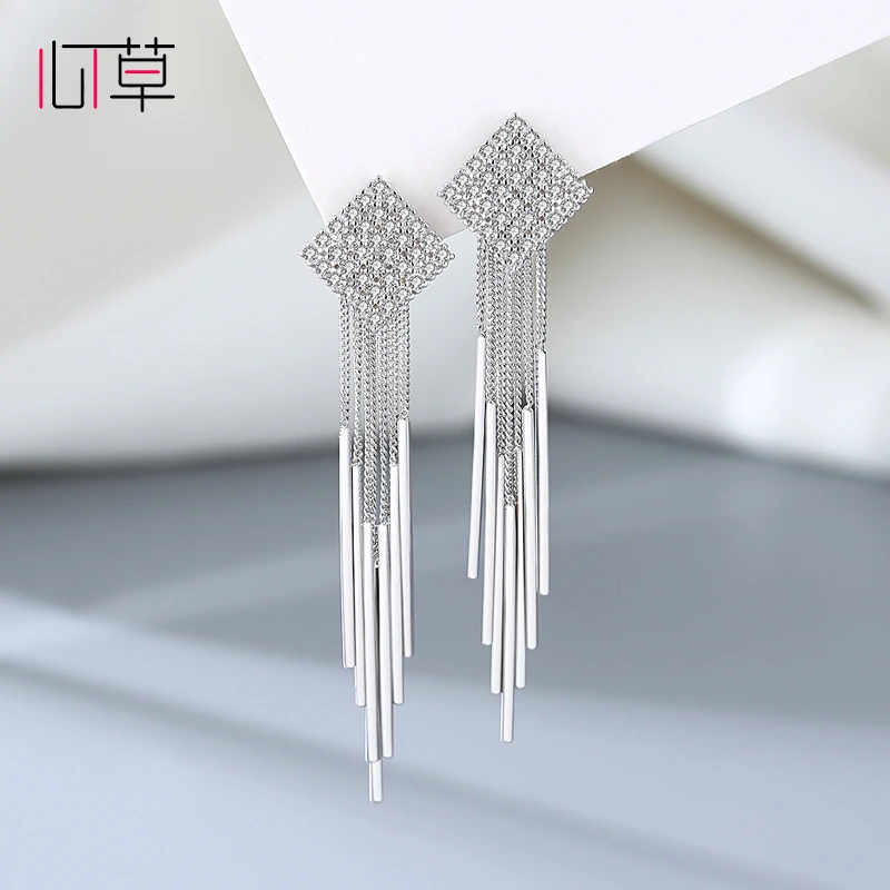 心草 925银合成锆石耳饰 流苏耳环女2025新款气质长款高级感耳坠