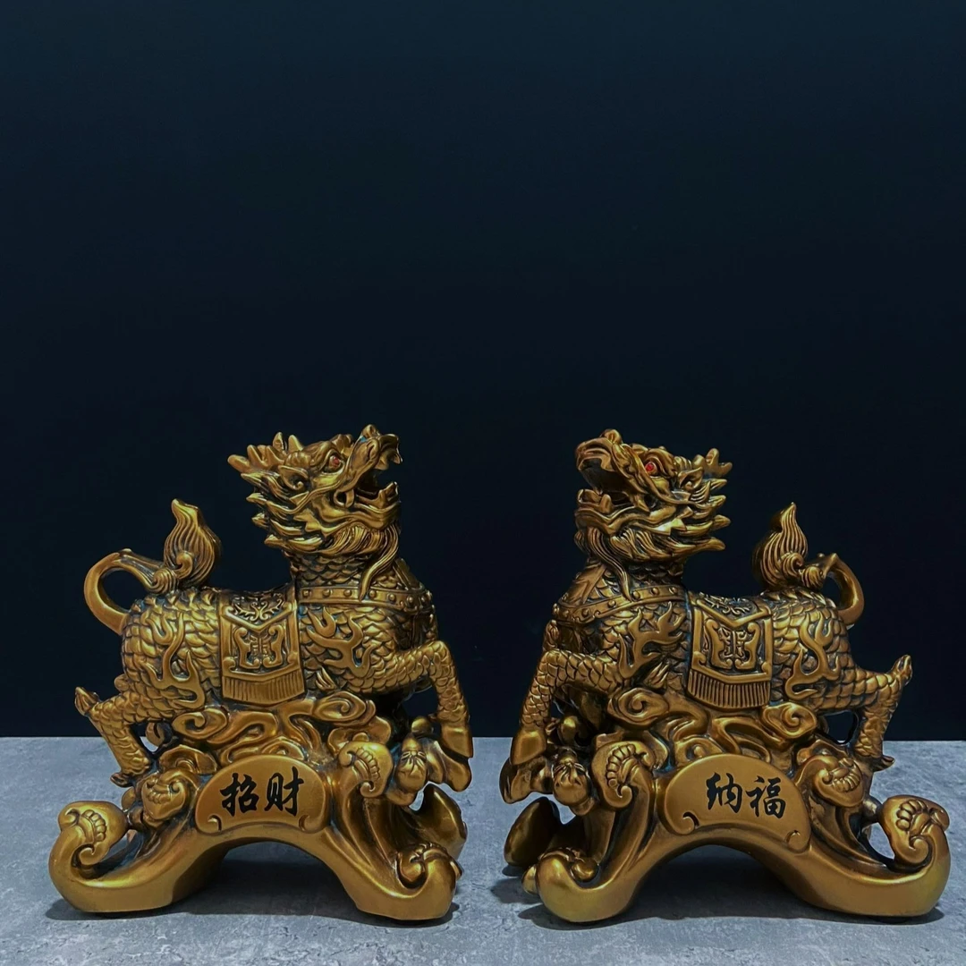 麒麟招米纳福一对店铺办公室酒柜电视柜博古架书柜摆件16*9*18/个