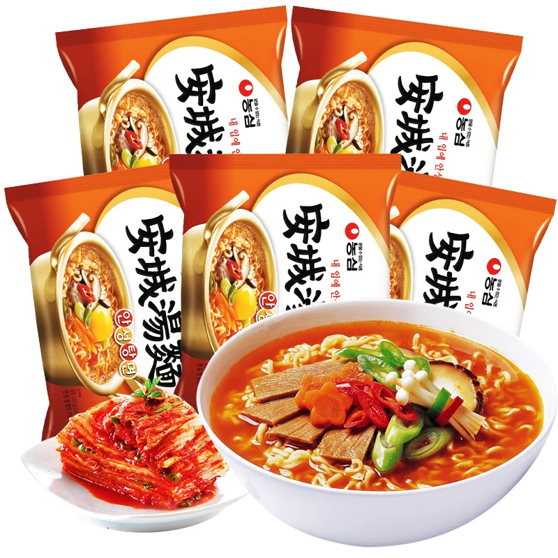 韩国进口农心安城汤面泡面方便面夜宵方便速食品5袋装625g辣味