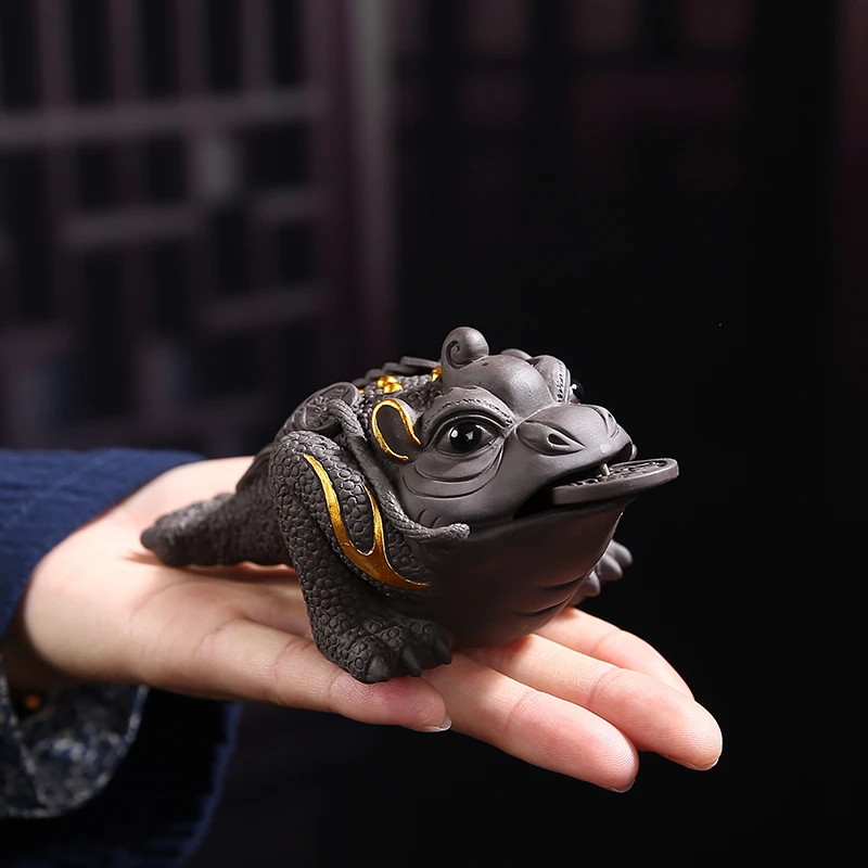 紫砂三足金蟾手工茶宠摆件精品可养茶玩茶桌茶盘礼品装饰茶具配件