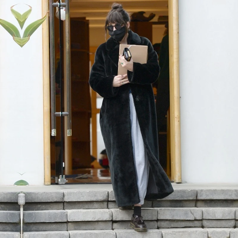 2021冬季立领仿兔毛毛外套女长款水貂绒毛绒保暖过膝加厚大衣黑