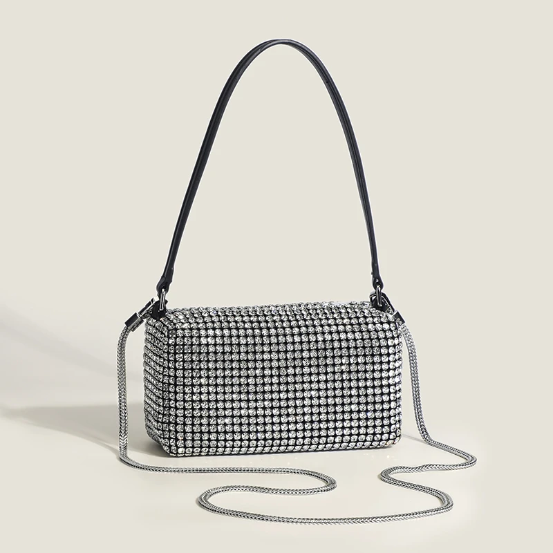 STIVENJAMES优雅风轻奢风拉链小方包斜挎包春夏晚宴包亮钻名媛