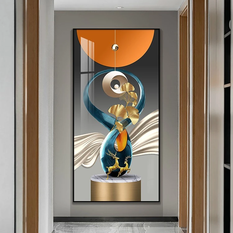 轻奢玄关装饰画现代简约走廊竖版壁画抽象大气客厅过道麋鹿挂画