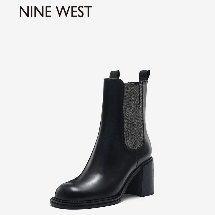 Nine West/玖熙切尔西靴女秋冬新款女靴复古烫钻短靴NG120023CK