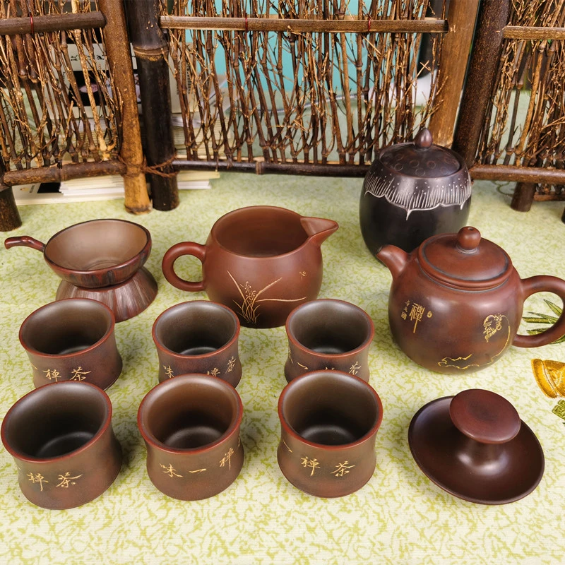 请撩店小二大容量钦州坭兴陶茶壶套装 礼盒功夫茶具商务礼品整套