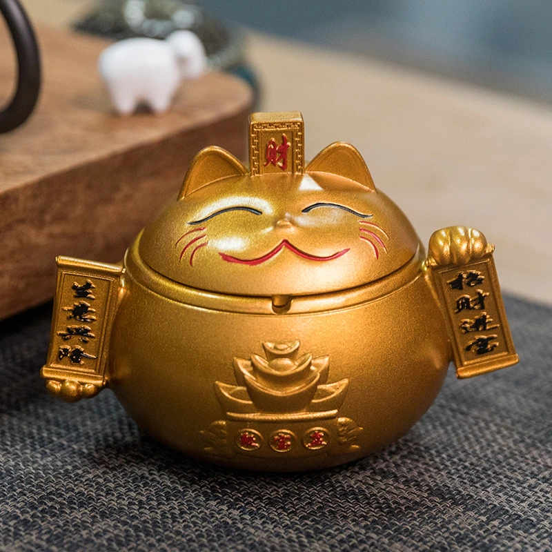 创意猫烟灰缸创意个性潮流中式复古家用客厅办公室茶几带盖防飞灰