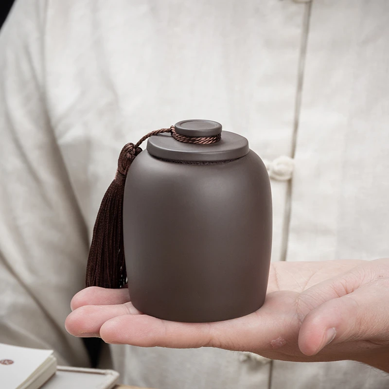 紫砂迷你茶叶罐家用复古陶瓷防潮便携随身旅行储存粗陶储茶罐定制