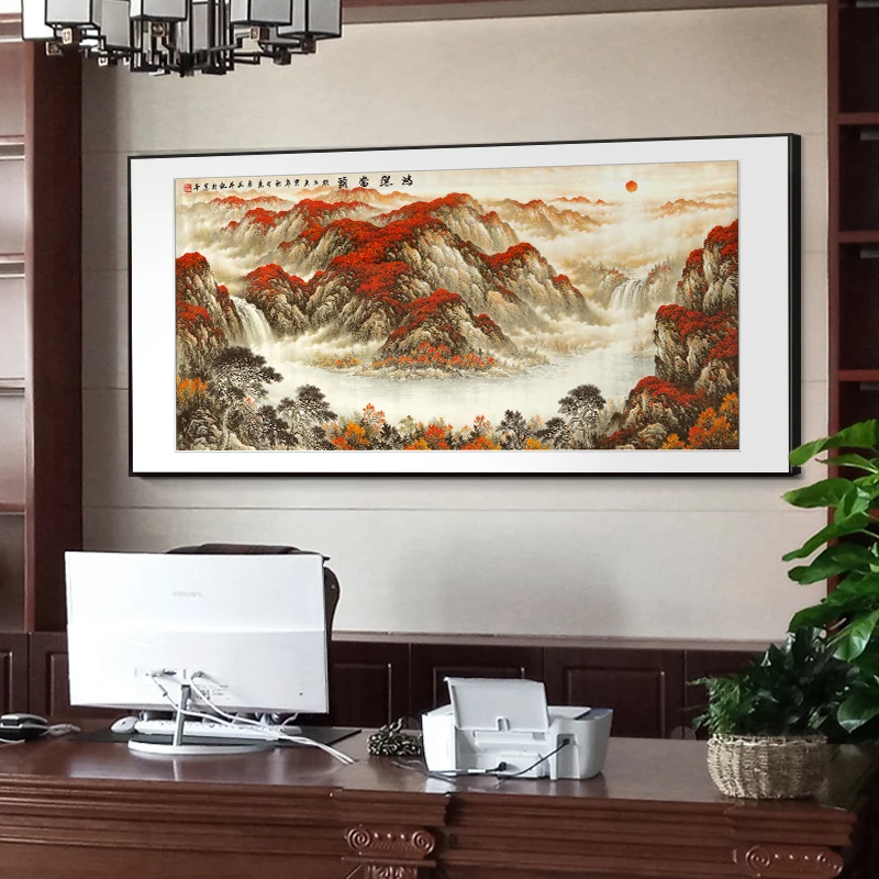 【鸿运当头】鸿运大气国画聚宝盆办公室字画山水挂画客厅沙发背景画