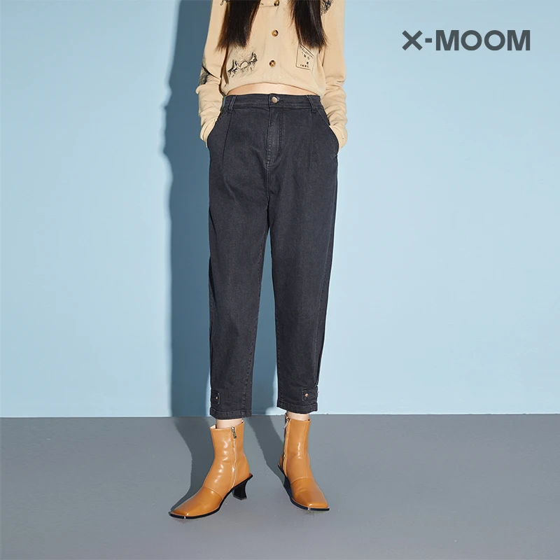 X-MOOM牛仔裤女高腰显瘦休闲夏季宽松直筒九分裤秋冬ZUCNN16762