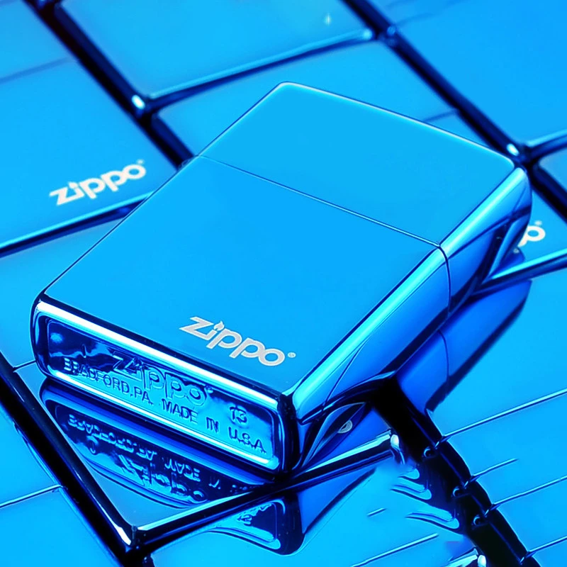 zippo美版原装纯铜镀钛蓝冰黑冰镜面经典个性男士商标DY8702BM