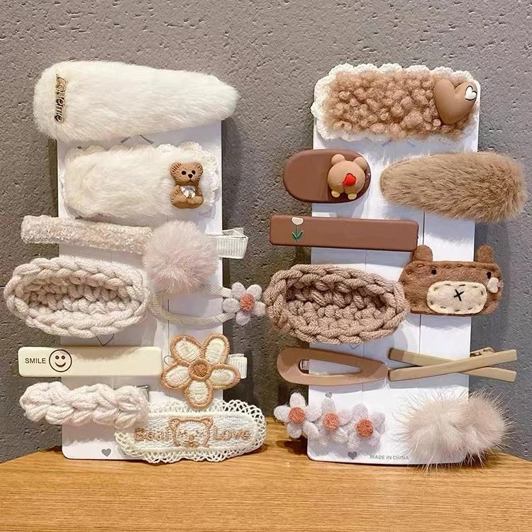 义佰满分 非金属发饰 2023秋冬新款10件可爱毛毛发夹刘海侧边发卡