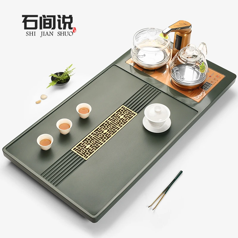 石间说天罗绿茶盘高端茶壶茶盘家用办公茶盘全自动一体流窗电磁炉