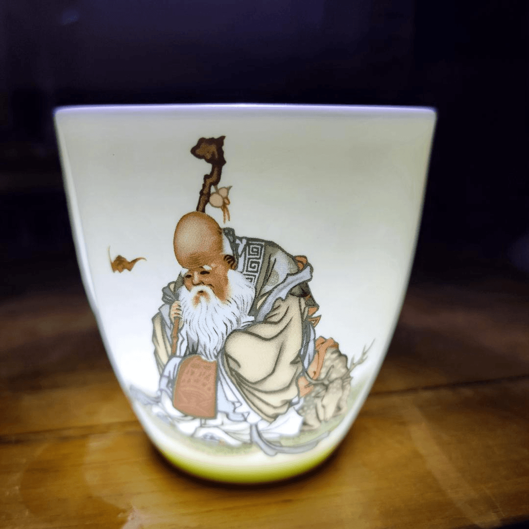 国营邯郸一瓷厂库存寿星无把骨瓷茶杯水杯/奶杯