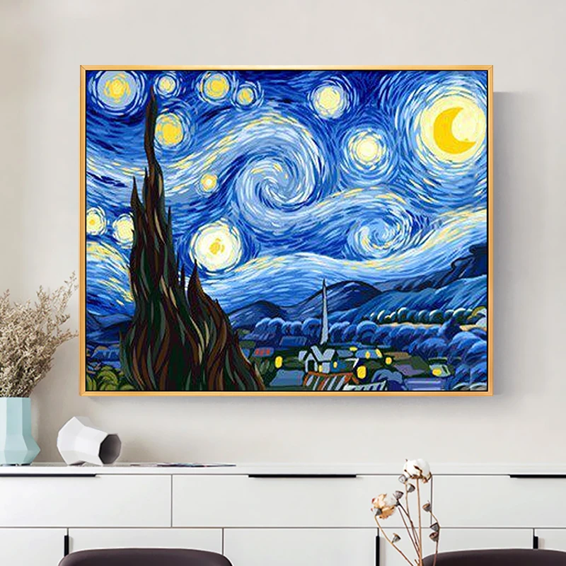 【钻石画】2022新款梵高星空满钻世界名画水晶带框手工砖石贴画