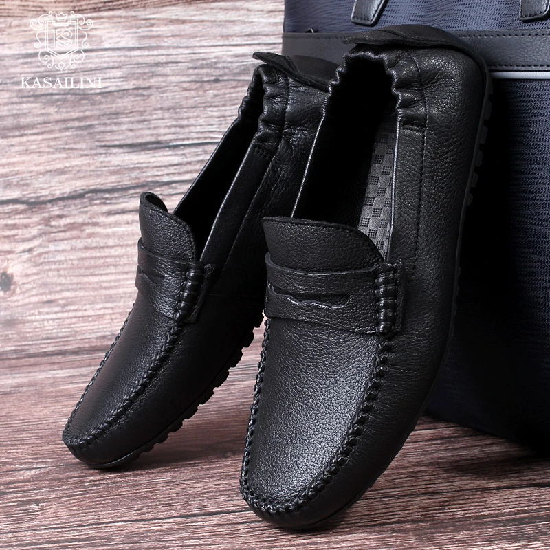 卡塞利尼2025新款豆豆鞋男士真皮鹿皮透气商务休闲皮鞋英伦懒人鞋