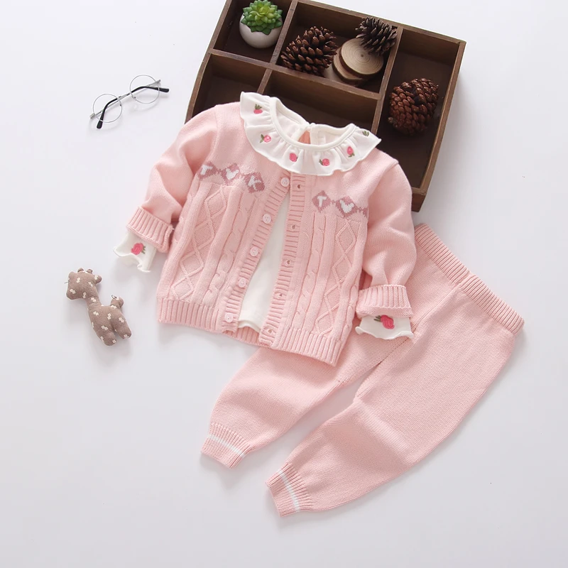 TZ10男女宝宝春秋季毛衣套装纯棉婴儿线衣开衫新生儿针织衫2件套