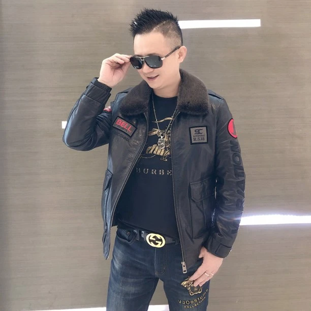 HRJS.HREY/亨利杰森新款油蜡牛皮可脱卸内胆升级版空军夹克款2193