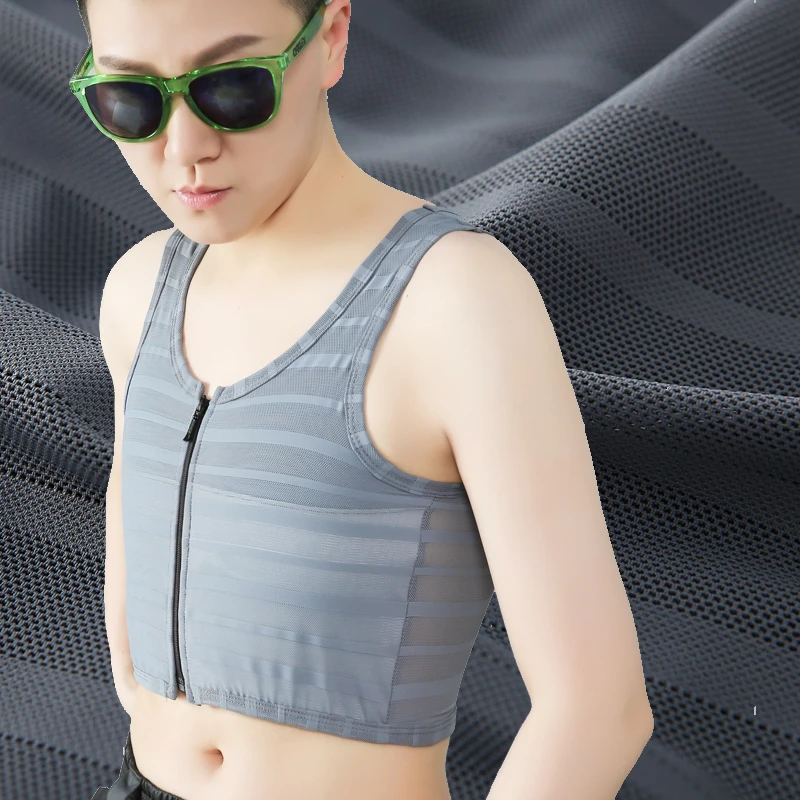 Janest/简态四季爆款冰丝拉链束胸内衣cos显胸小绷带运动背心塑胸