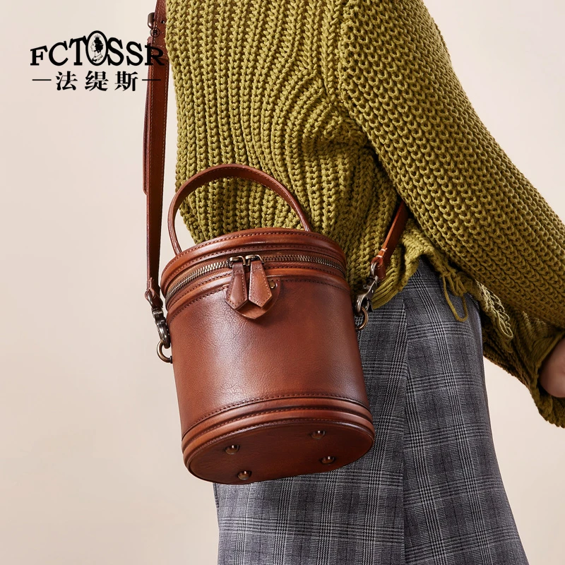 法缇斯---新款女士文艺手提水桶包定型圆筒单肩斜挎包女-77118