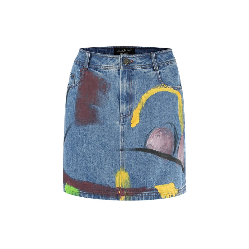 MARKFAST  秀场同款设计师品牌牛仔短裙女涂鸦半裙M1CAW70010