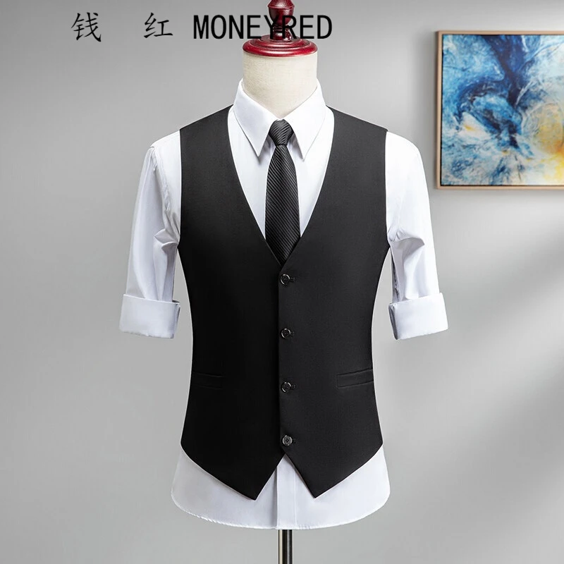 MONEYRED/钱红秋季西装马甲男士商务职业正装修身西服马夹伴郎服