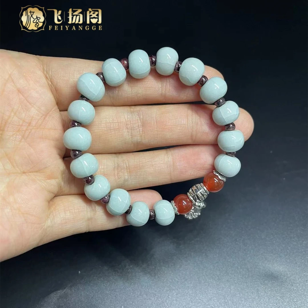 【飞扬阁】女士汝瓷手串天青/豆绿釉开片 现代陶瓷汝窑手工手串送礼