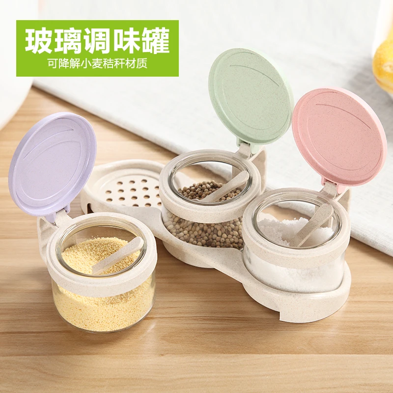 小麦玻璃调料盒盐罐调味罐厨房用品味精佐料瓶收纳盒调味瓶罐套装