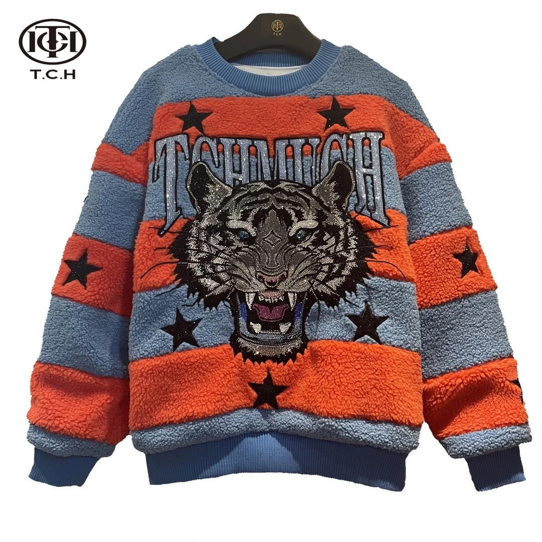 奥莱-TCH-TECHNO CHILLOUT HOUSE虎头烫钻毛套头卫衣T21111C6085