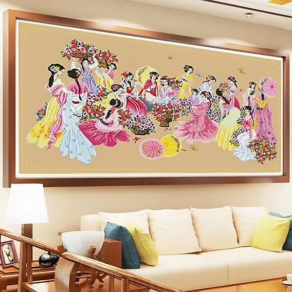 盛世花海 59色非满绣（三图可选）蒙娜丽莎十字绣   手工中国风印花