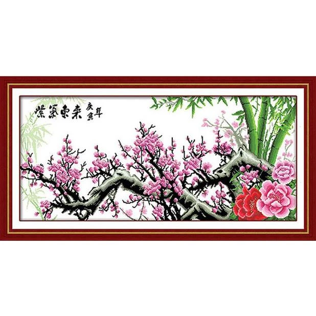 紫气东来十字绣2025新款绣梅花客厅线绣现代风格自己全绣丝线手绣
