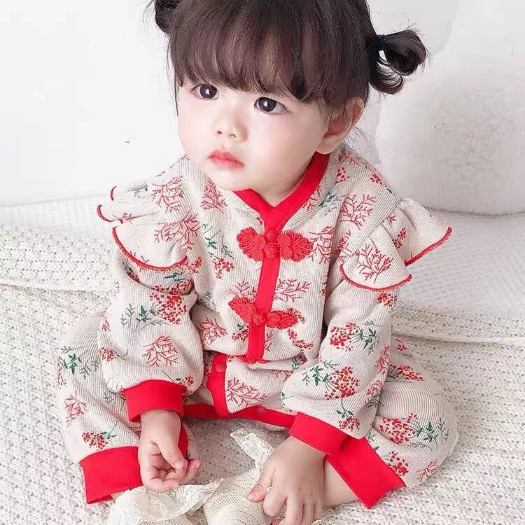 TZT婴幼儿米妮加绒盘扣汉服连体衣女宝春秋民族风长爬