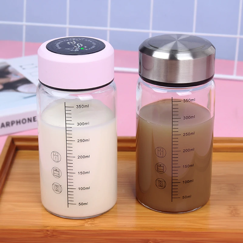 刻度牛奶杯便携玻璃水杯男女学生早餐杯带盖家用外带豆浆杯中药杯