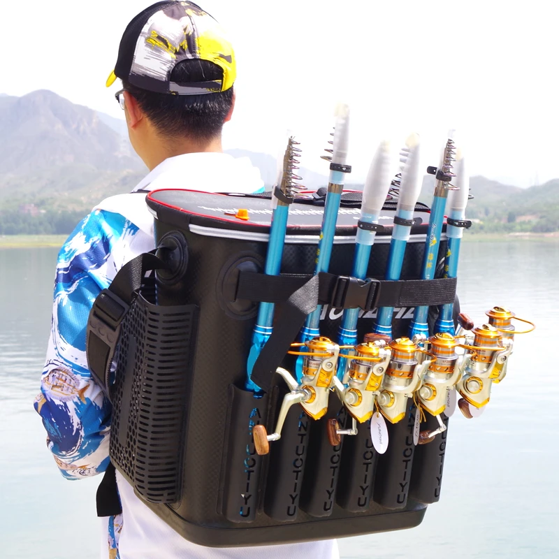 EVA加厚钓鱼桶双肩背海钓桶活鱼桶鱼杆渔具包方便垂钓钓鱼桶
