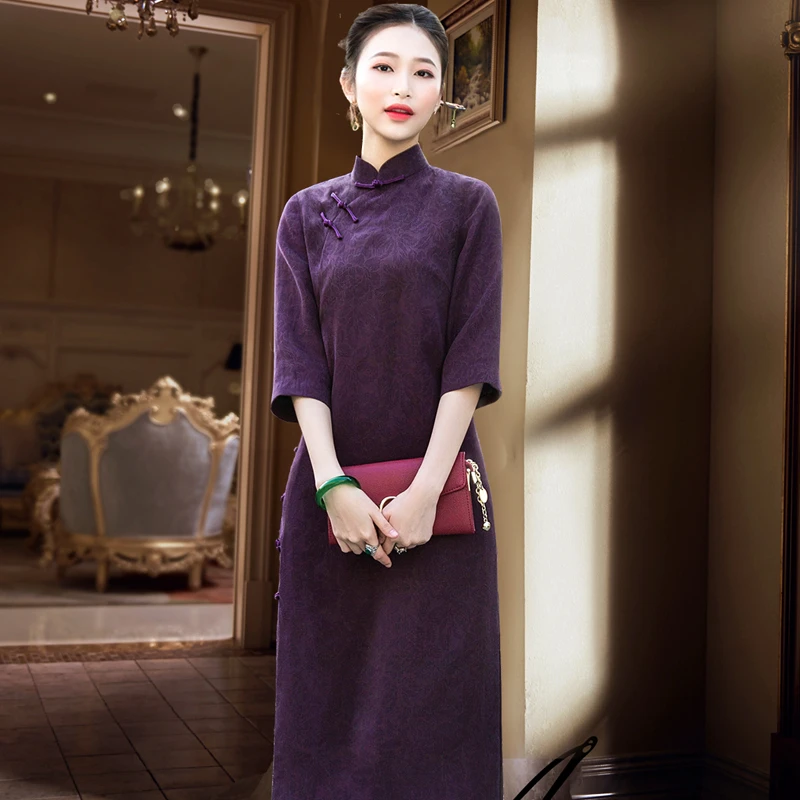 华族经典诗与远方香云纱旗袍婚宴改良版连衣裙妈妈高端中长款