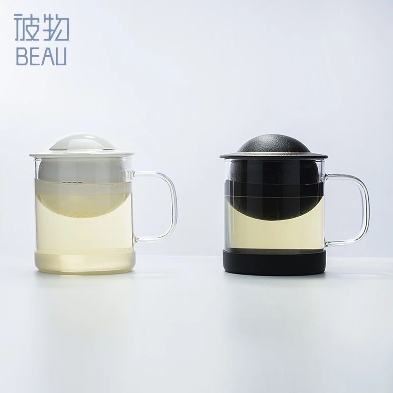 BEAU/彼物玩茶杯杯玻璃陶瓷泡茶杯过滤带盖  办公家用茶水分离杯