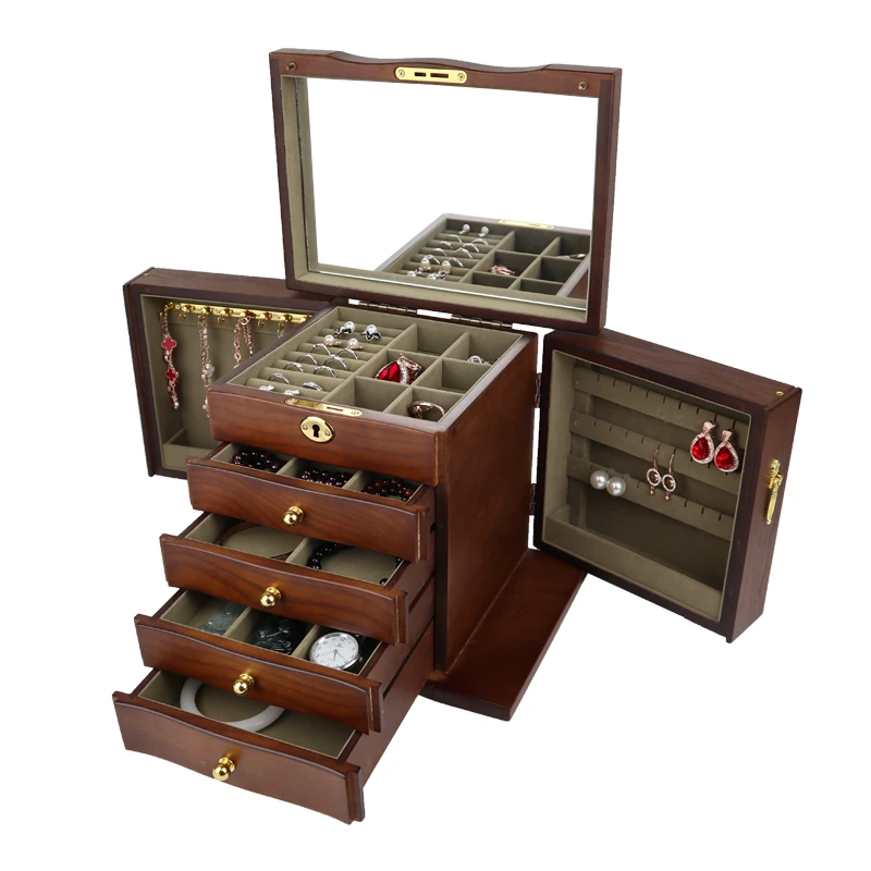 首饰盒/箱 收纳盒木质大容量欧式奢华高档耳环饰品木制带锁项链