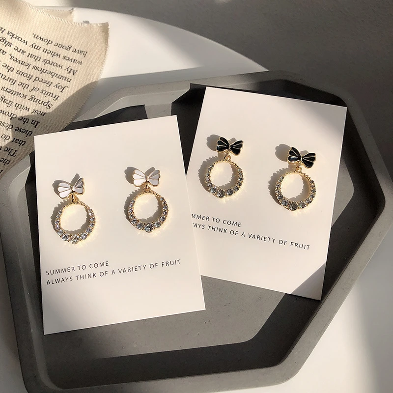 合金合成锆石耳饰 甜美ins百搭网红时尚简约蝴蝶结耳钉气质耳环