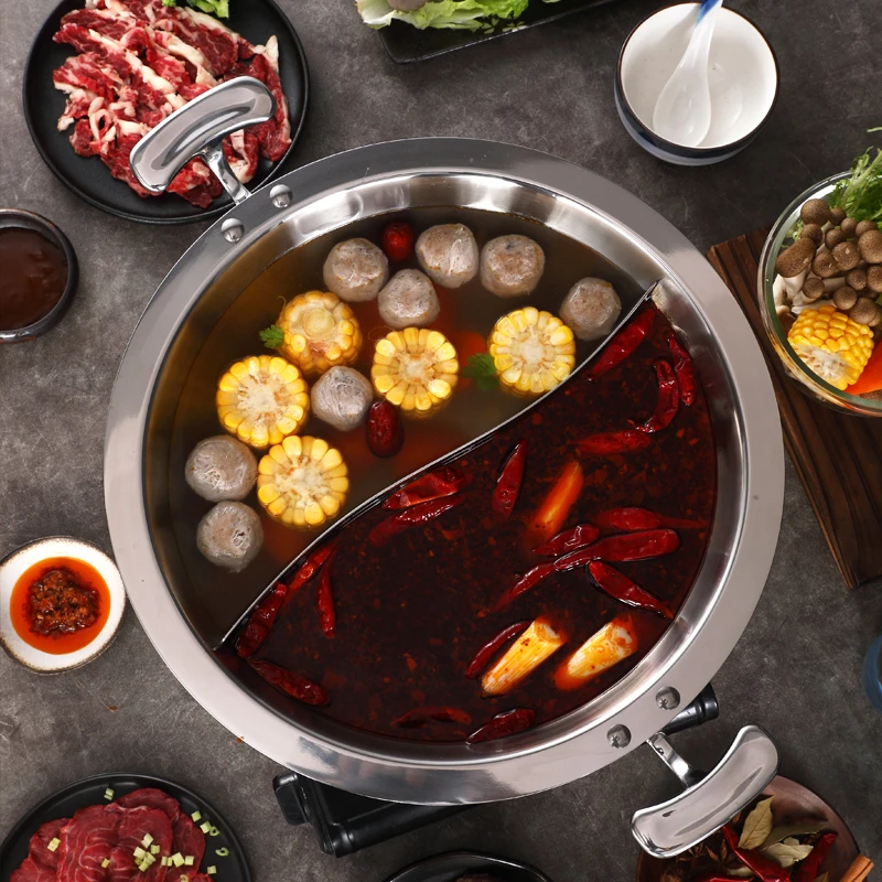 火锅锅304不锈钢锅麻辣锅双耳串串香锅三层钢锅子母火锅盆耐用