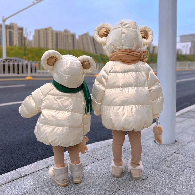 【现货】小熊儿童棉服亮面免洗男女童公主风可爱耐脏加厚面包服