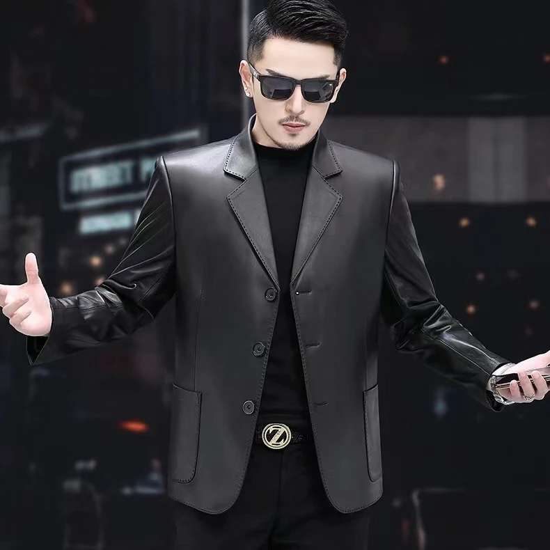 JY/玖憶男士高山绵羊皮春秋贴袋款真皮休闲春季时尚西装外套8801